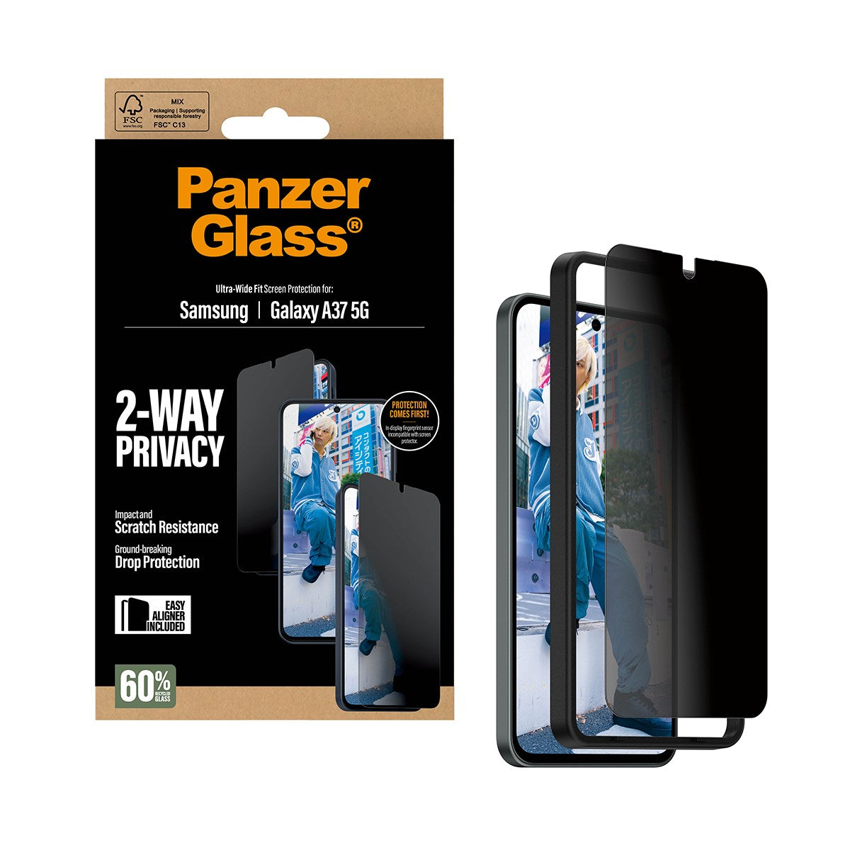 PanzerGlass® 2-Way Privacy Skærmbeskyttelse Samsung Galaxy A37 5G | Ultra-Wide Fit m. EasyAligner